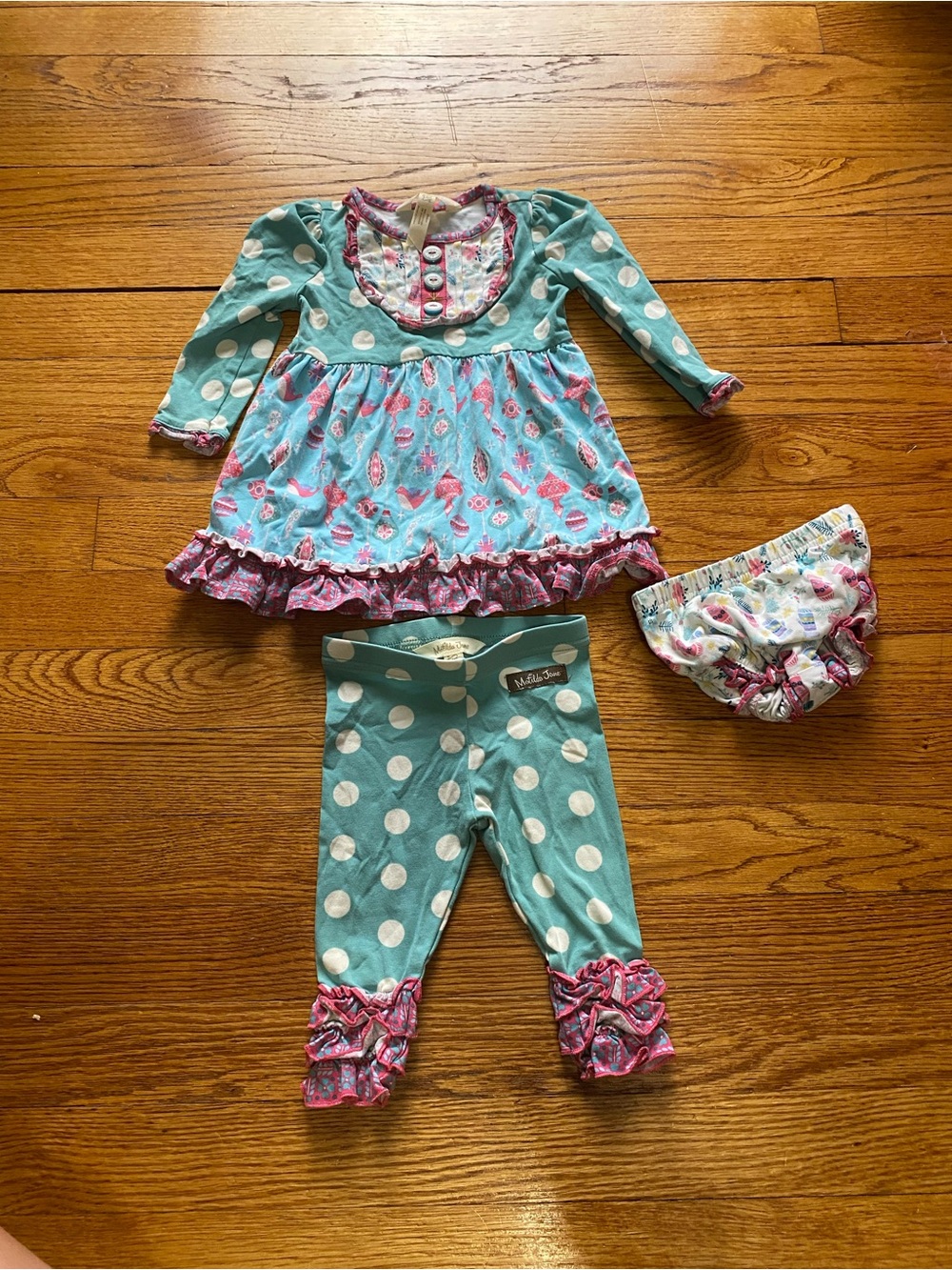 Matilda Jane Turquoise Polka Dot & Pink Ruffle Dress Set